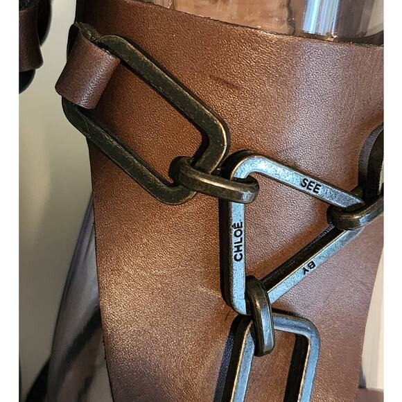 See By Chloe Brown Leather Wedge Sandals size 38 / US 7.5 - Picture 5 of 9